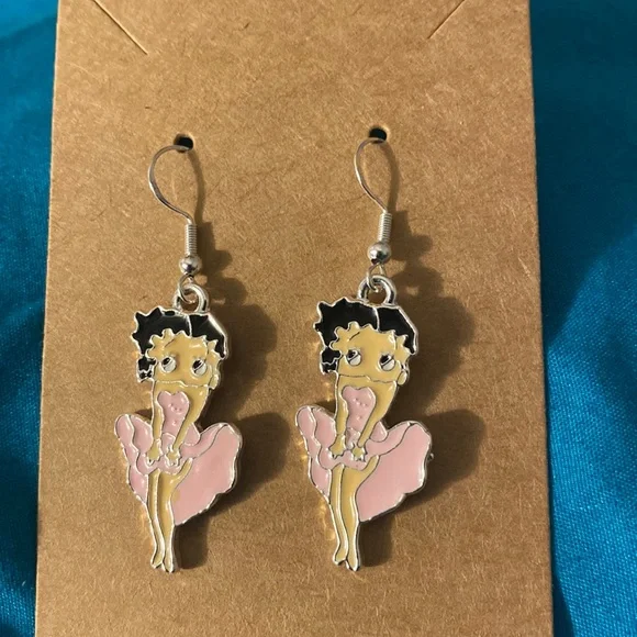 Jewelry | Betty Boop Pink Dress Enamel Silver Tone Earrings | Poshmark